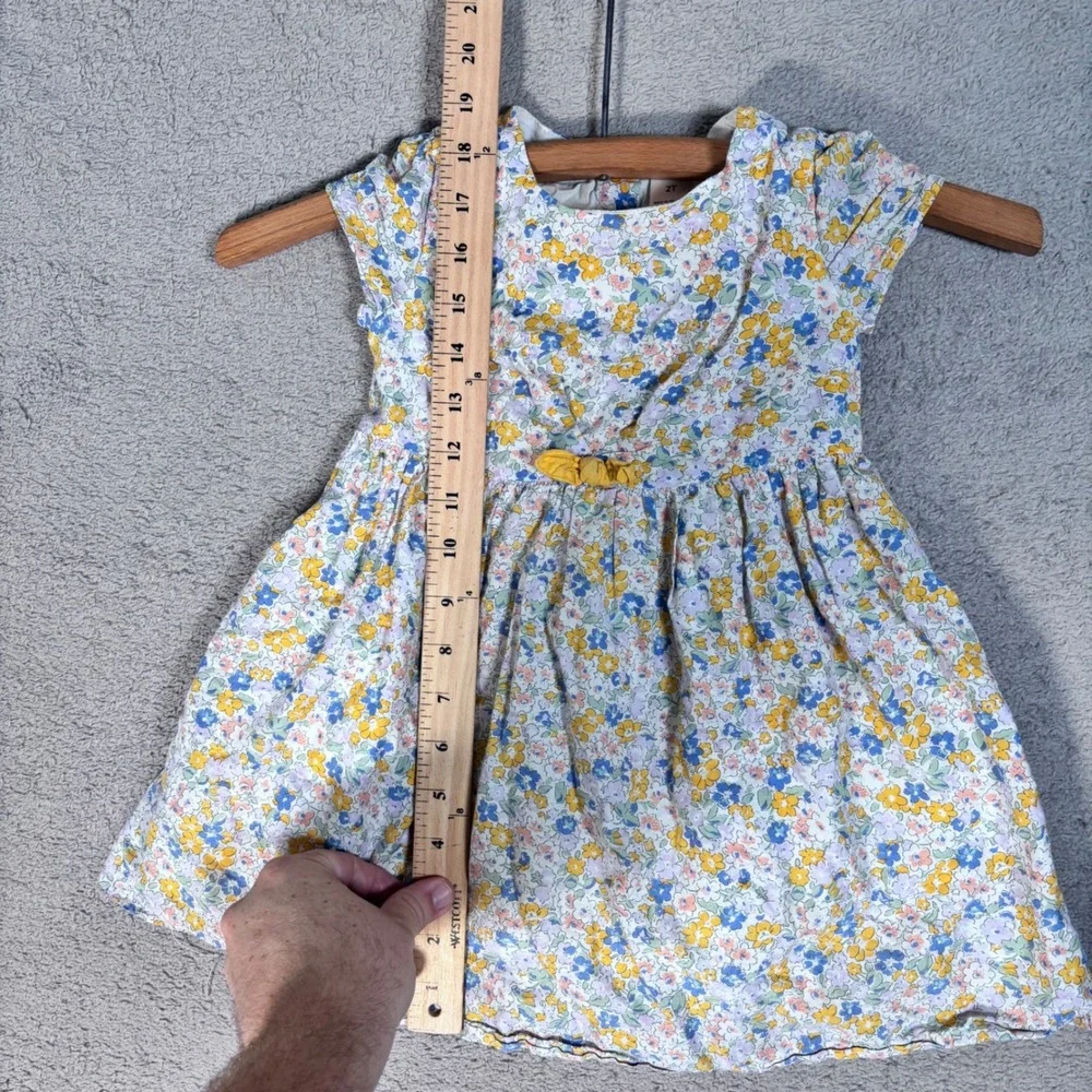 OshKosh‎ B'gosh Twirl Spring Dress Girls 2T Floral Print Yellow Bow Button Back